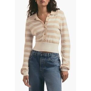 Favorite Daughter Women The Belle Cardigan Sweater Medium Preppy Striped Polo